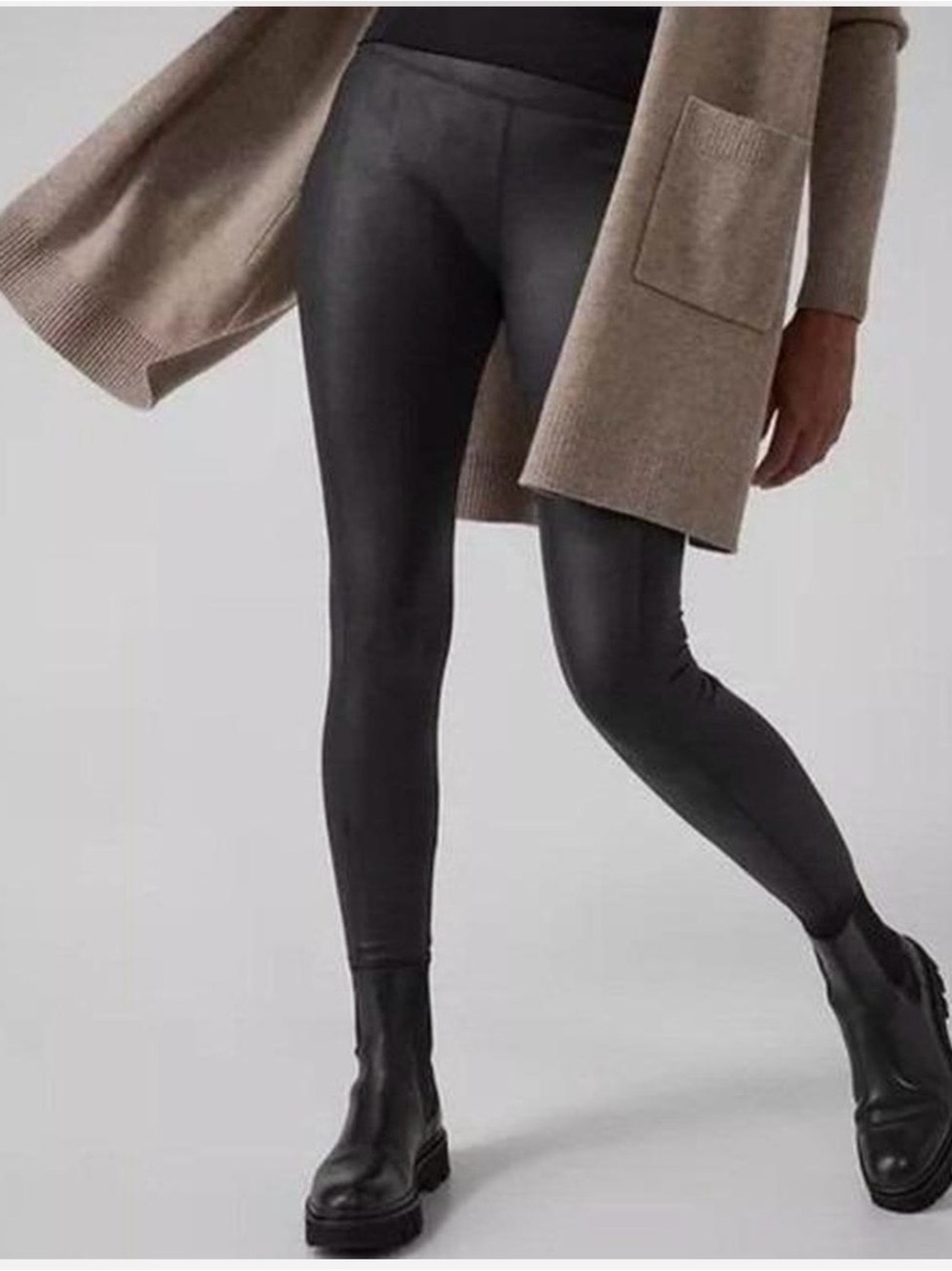 Athleta Delancey Faux Leather High Matte Black Leggings
